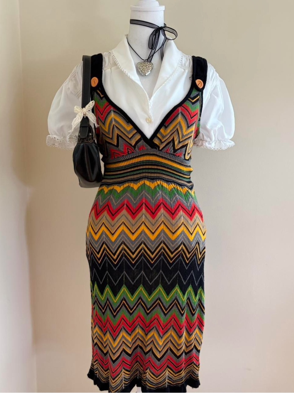 Vintage Y2K crochet pointelle knit dress twee indie sleaze preppy grunge mini S - Picture 4 of 11